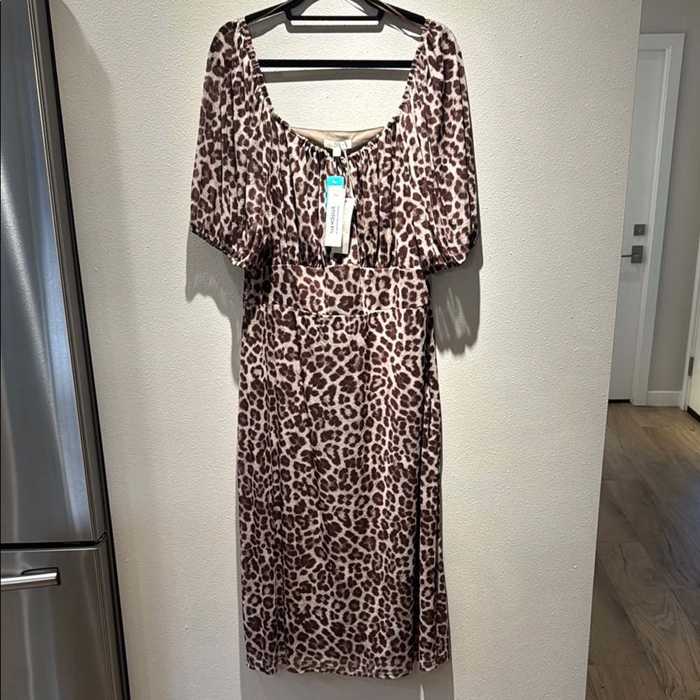 NWT Leopard Print Brown Midi Dress 2X